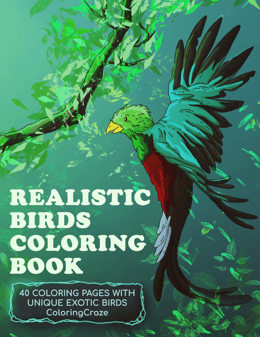 Realistic Birds Coloring Book: 40 Coloring Pages With Unique Exotic Birds - Front Cover